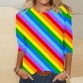 thumbnail image 2 of Tops for Women Women's T-Shirts Three Quarter Length Sleeve Tops Sparkly Stripe Print Tee Shirts Crewneck Blouse Casual Loose Tunic All&nbsp;Orders&nbsp;Placed&nbsp;By&nbsp;Me, 2 of 5