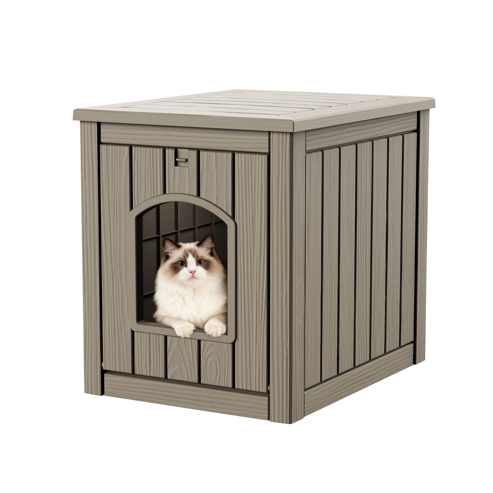 MAYEERTY Dual-Use Indoor Cat House & Litter Box Enclosure, Wood-Textured Litter Hideaway Furniture