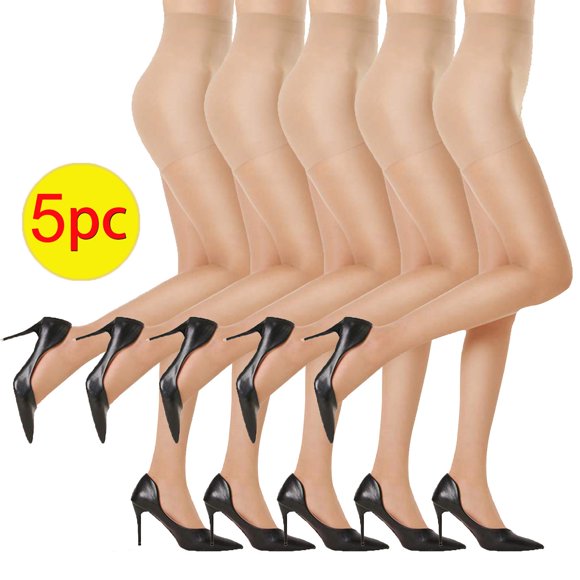 Womens Solid Color High Elasticity Stockings With Bottom Slip Silk Pantyhose And Stockings- 5 Pairs Womens Sheer Tights
