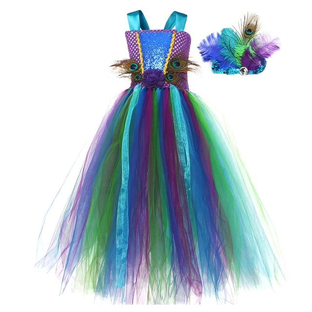 Liyamei Robe de Princesse Performance pour Filles Tout-Petits Robe Décontractée Tutu en Maille avec Couvre-Chef Ensemble 2 Pcs, 8-10 Ans