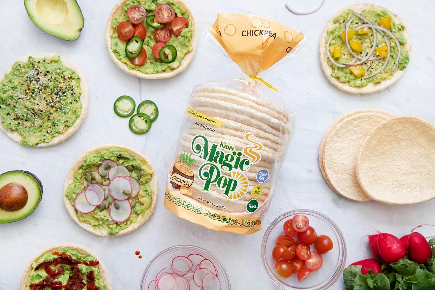 Kim's Magic Pop Freshly Popped Rice Cakes | Vegan | Chickpea | 12 Bags | 15 Cakes per Bag | Low Carb, Sugar Free, Fat Free, Natural, Multigrain Korean Snack