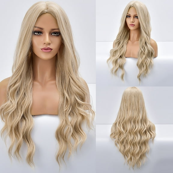 DOPI Long Curly Hair Blonde Chemical Fiber Wig, Natural Wave Wig Synthetic Wig(2Pack)