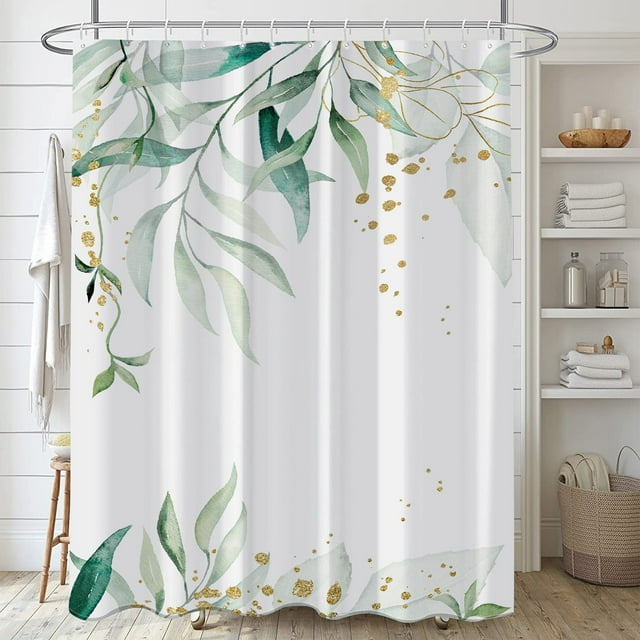 Flmtop Rideau de Douche Feuille Verte Feuille de Bananier Palmier Botanique Doublure de Rideau de Douche Rideaux de Douche Lavables à la Machine Installation Facile Rideaux de Douche de Bain avec Crochets pour Maison Salle de Bain Appartements Dortoirs