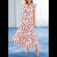 thumbnail image 4 of Vestido Midi Estampado con Escote en V, Mangas Plisadas y Volantes, Imagen 4 L, 4 of 8