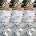 thumbnail image 1 of Toddler Kids Baby Girl Ruffle Floral Tops Pants Leggings 3Pcs Outfits Clothes, 1 of 5