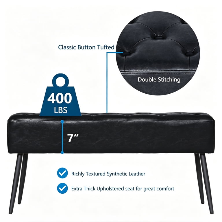Abble 38 In Upholstered Entryway Bench, Black photo 5