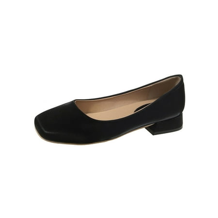 

SIMANLAN Ladies Work Shoe Low Heel Pumps Square Toe Dress Shoes Women s Anti-Slip Loafers Women Slip On Pump Black 8.5