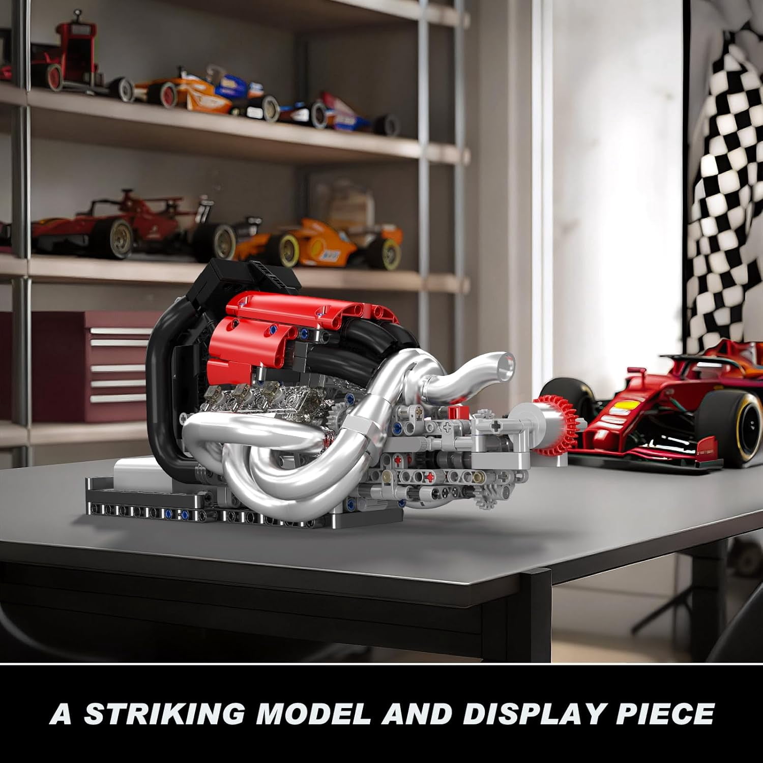 Racing Car Engine Building Kit, Build Your Own Engine Model Kit That Run, STEM Engineering & Physical Science Experiment Set with Battery & Motor