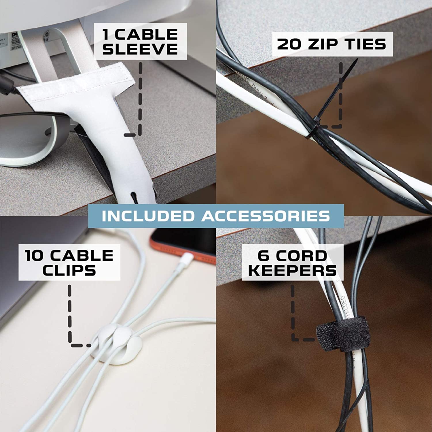 Iron Forge Cable Large Cable Management Box - Black Cord Organizer and Hider for Wires, Power Strips, Surge Protectors & More - Includes Cable Sleeve, Hook and Loop Keepers, Zip Ties & Clips