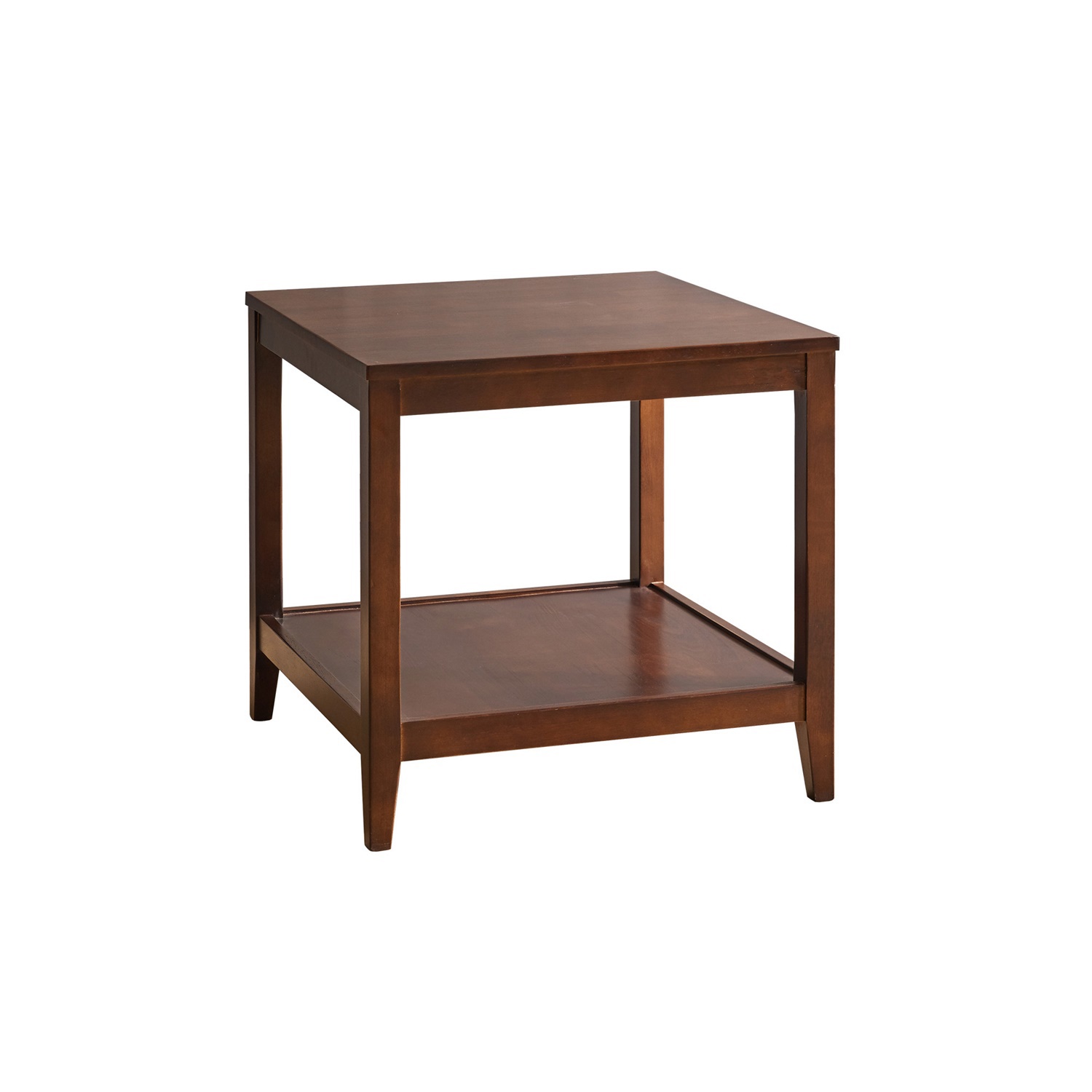 Hommoo Solid Rubberwood End Table, 2-Tier Square Side Table with Open Shelf Storage, Nightstand for Living Room, Bedroom & Small Spaces, Walnut