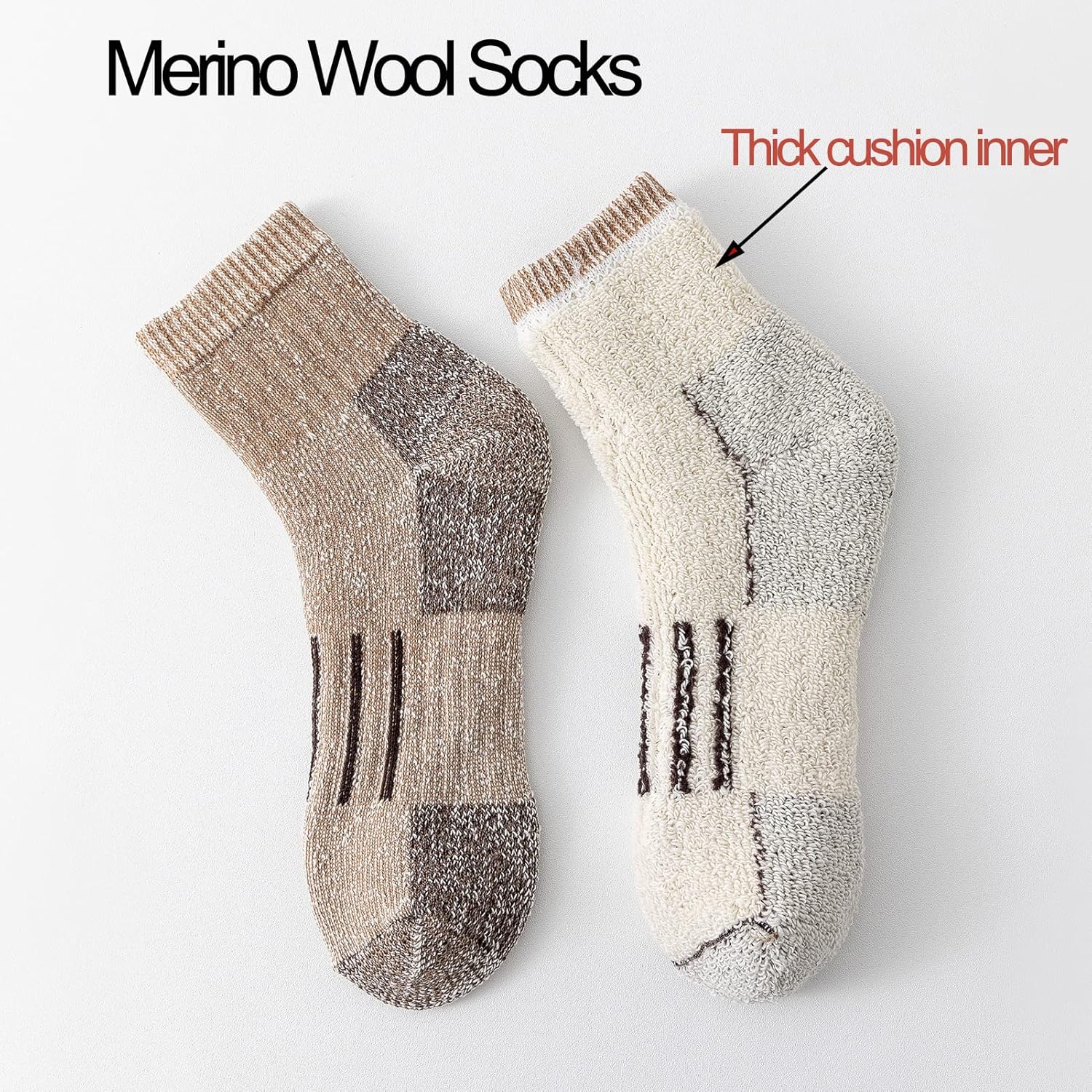 Merino Wool Ankle Hiking Socks Men Outdoor Women Thermal Warm Cushioned Quarter Sock (3 Pairs)