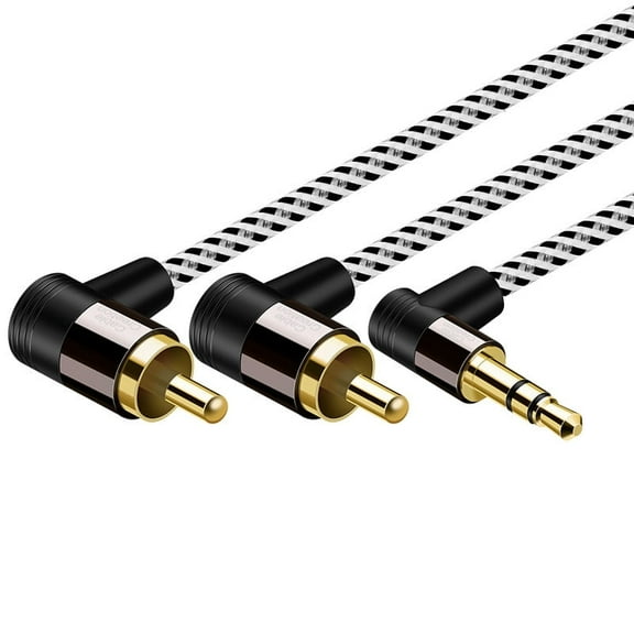 Strhowill 3.5mm Aux to RCA Cable 1.64FT, 90 Degree Right Angle 3.5mm TRS Male to 2RCA Male Y Splitter Cable,Shielded for SmartSmartphone, Speaker, MP3, Tablet & More
