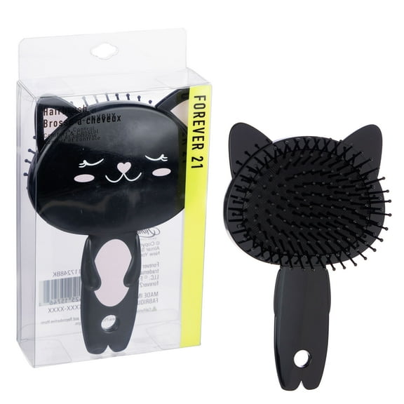 Hairbrush - 1pc Cute Animal Character Hairbrush, Comfort & Control Cushion Hair Brush w/Gentle Bristles, Cushion Base, and Animal Ears (BLACK CAT)