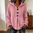 thumbnail image 2 of Women Hoodies Long Sleeve Hooded Top Small V Neck Button Shirt Sweatshirt Tops Solid Fall Winter Casual Outerwear, 2 of 4