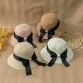 thumbnail image 2 of CoCopeaunt Summer Korea Fashion Ribbon Bow Lady Straw Hat Beach Resort Sun Block Foldable Beach Hat, 2 of 6