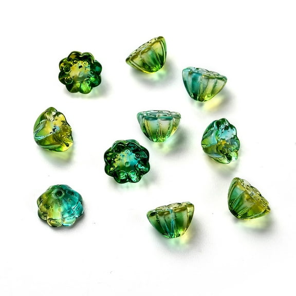 200pcs Transparent Glass Beads Lotus Pod Green 10.5x6.5mm Hole: 1.4mm