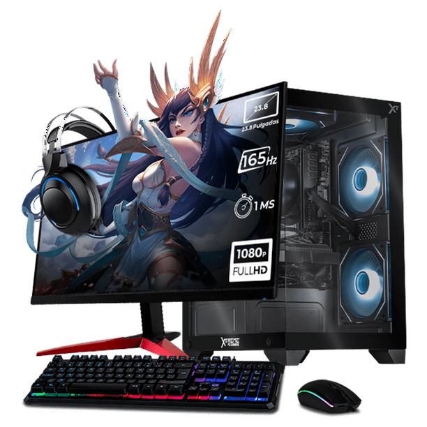 PC Gamer Completa Xtreme PC Gaming AMD Radeon RX 6600 Ryzen 5 5500 32GB SSD 1TB Monitor 23.8 165Hz WIFI W10 Black gaming 1080p, estudios y multitarea
