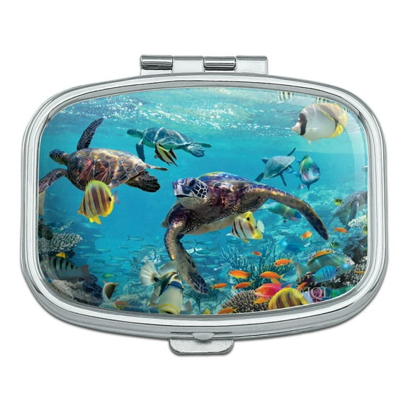 Ocean Coral Reef Sea Turtles Diving Rectangle Pill Case Trinket Gift Box