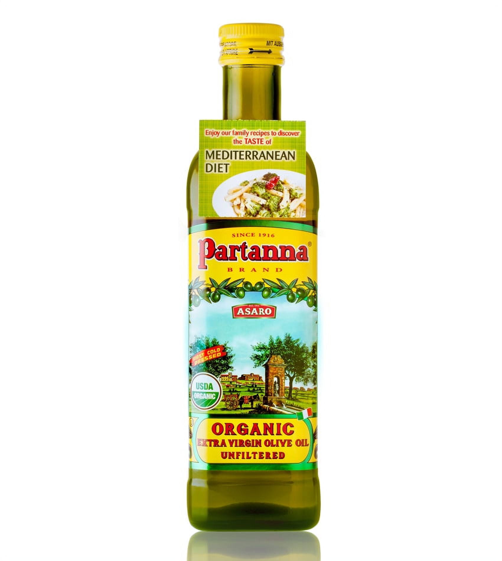(2 pack) Partanna Organic Extra Virgin Olive Oil - Premium 100% Castelvetrano Oil - High Polyphenol - First Cold Pressed - Early Harvest in Sicily - Award Winning Italian EVOO -Monovarietal - 25.5oz (750 ML)