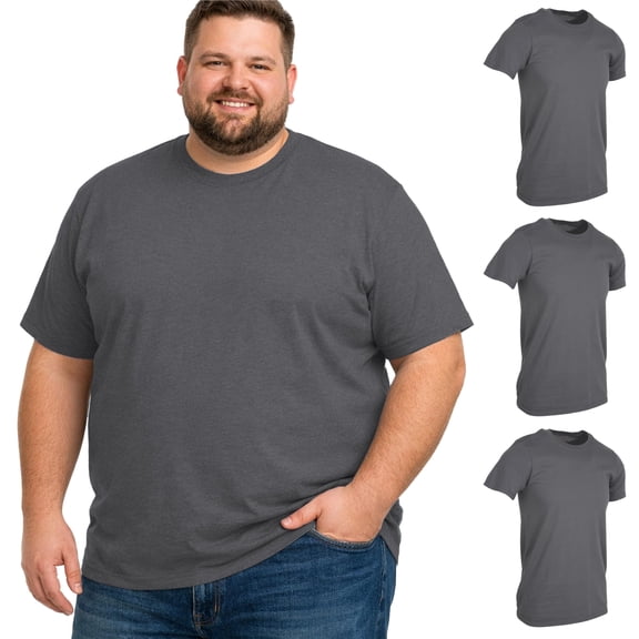 BILLIONHATS 3 Pack of Mens Plus Size Tees Sizes Big & Tall Cotton Tshirt in Charcoal Gray Color of T-Shirts 3X-Large
