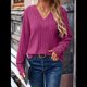 thumbnail image 5 of Camisas Tipo Túnica de Punto con Cuello en V, Larga y Botones Decorativos, Informales, Lisas, Suaves para Mujer Rosa Roja XL, 5 of 9