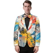Mens Fashion Slim Fit Casual Multicolor Print One Button Suit Jacket Blazer