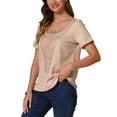 thumbnail image 4 of INSPIRE CHIC Women's Casual Round Neck Rolled Short Sleeve Hollow Out Summer Top XS Beige, 4 of 6