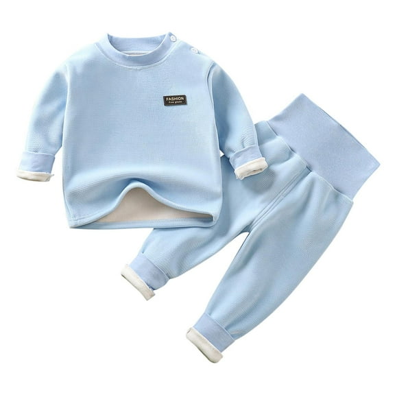 Atogsazn Baby Boys Fall Winter Clothes Set Toddler Infant Fleece Lined Long Sleeve Tops Pants Outfit Pullover Sets 01-Light Blue 3-4 Years