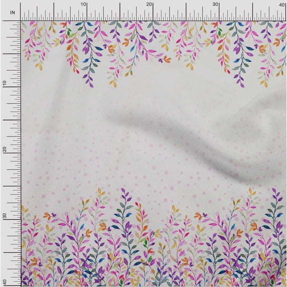 oneOone Viscose Chiffon Fabric Dot & Leaves Panel Printed Fabric 1 Yard 42 Inch Wide