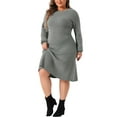 thumbnail image 2 of Agnes Orinda Women's Plus Size Sweater Dress Crew Neck Long Sleeve Knit Pullover Fall Winter Sweater Dresses 1X Gray, 2 of 5