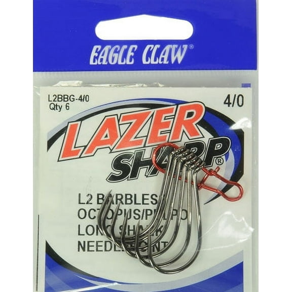 Lazer Sharp L2BBGH-4/0 Barbless Long Shank Octopus Hook, Black, Size 4/0, 6 Pack