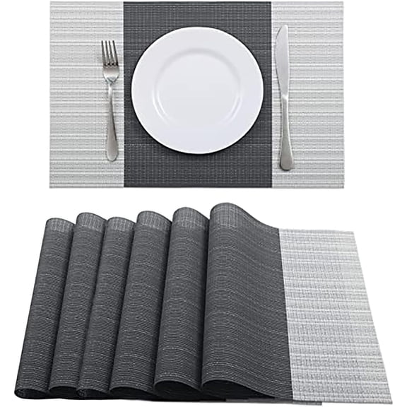 TEAMD  6Pcs PVC Placemats, Woven Vinyl Plastic Place Mats for Dining Table, Heat Resistant Non-Slip Washable Table Mats for Indoor/Outdoor
