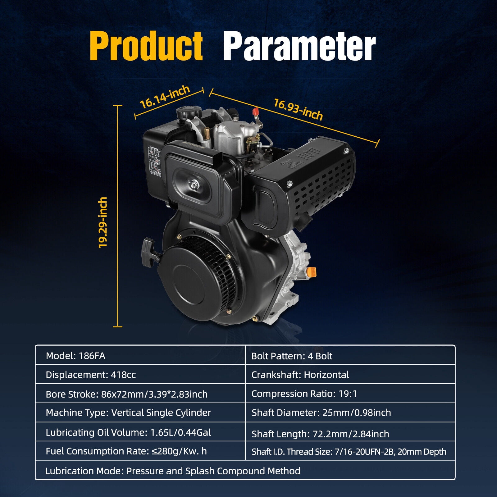 10HP 406cc 4-stroke Tiller Diesel Engine Single Cylinder Motor Air Cooling 186F