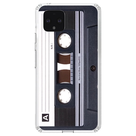 DistinctInk Clear Shockproof Hybrid Case for Google Pixel 4 (5.7" Screen) - TPU Bumper, Acrylic Back, Tempered Glass Screen Protector - Audio Cassette Tape