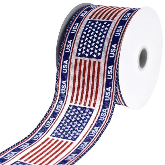 HOMEFORD ESC05 American Flag USA Banner Wired Ribbon, 2-1/2-inch, 10-yard, Red/White/Blue