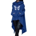 thumbnail image 2 of KHONTS Retro Long Hooded Sweatshirt for Women Graphic High Low Hem Gothic Hoodies Long Sleeve Oversized Pocket Tops Blue XL, 2 of 5