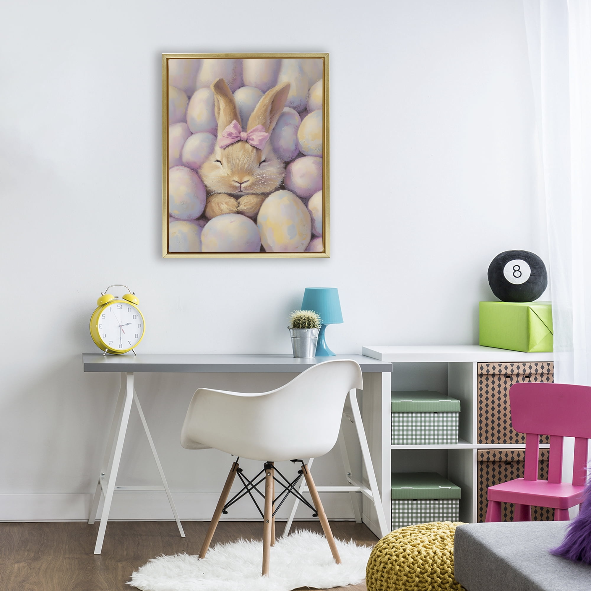 Stupell Industries Easter Bunny Nestled in Eggs Gold Framed Floater Canvas Wall Art, design by The Prints Vibe