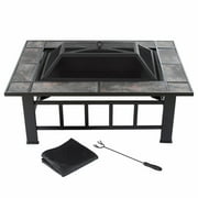 Pure Garden 37-inch Steel Outdoor Fire Pit Table, Black