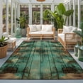 Area Rug 3x5ft, Retro Shabby Wood Grain Teal Brown Washable Rugs for ...
