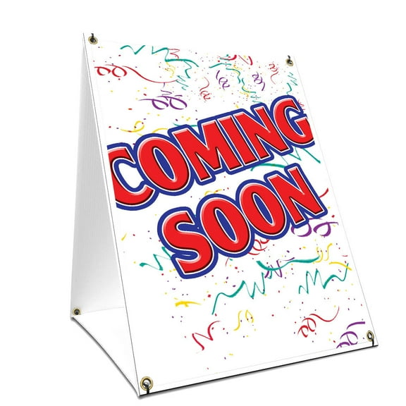 A-frame Sidewalk Coming Soon Sign With Graphics On Each Side | 18" X 24" Print Size