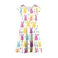 thumbnail image 4 of Cowsor Big Girls Short Sleeve Round Neck Ruffle Cap Sleeve Dress Easter Print Waist Cinched Design with Pockets Layered Summer Outfit for 4 to 15 Years Old Holiday, 4 of 5