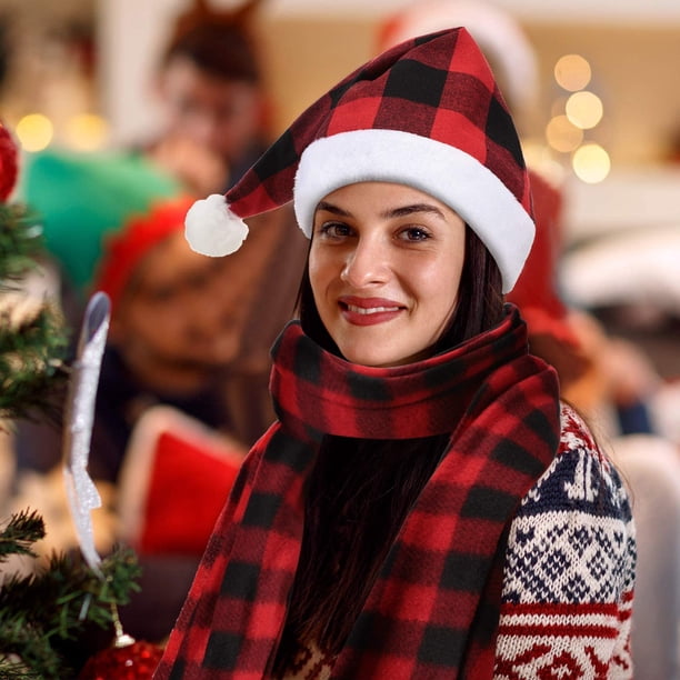 3 Pieces Christmas Plaid Santa Hat and 3 Pieces Plaid Scarfs 3-Piece Christmas Dog Costume Set - Buffalo Plaid Bandana  main image 4