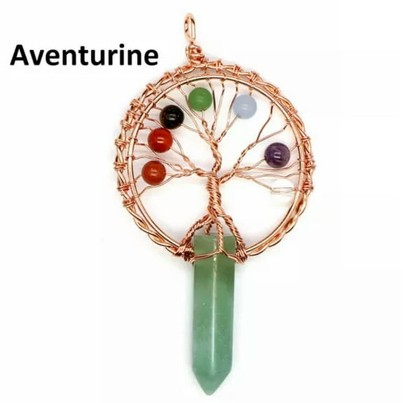 Tree of Life Pendant Wire Wrapped Natural Crystal Chakra Hexagonal Quartz Reiki