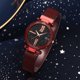 thumbnail image 2 of Reloj de pulsera de cuarzo con correa de malla y esfera redonda con destello de estrella colorida para hombres con estilo (rojo), 2 of 5