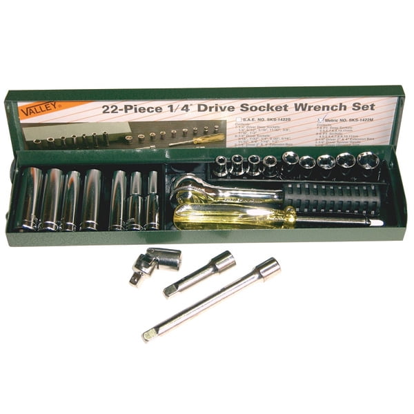 22 PC. 1/4" DR. SOCKET SET, METAL CASE, CRV (MM)