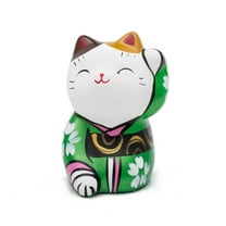 THY COLLECTIBLES Hand Painted Feng Shui Mini Maneki Neko Lucky Cat Green