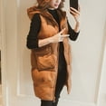 thumbnail image 3 of Lohuatrd Women Autumn Winter Solid Color Long Waistcoat Hooded Sleeveless Pockets Zipper Placket Vest Coat Cotton-padded Outwear, 3 of 8