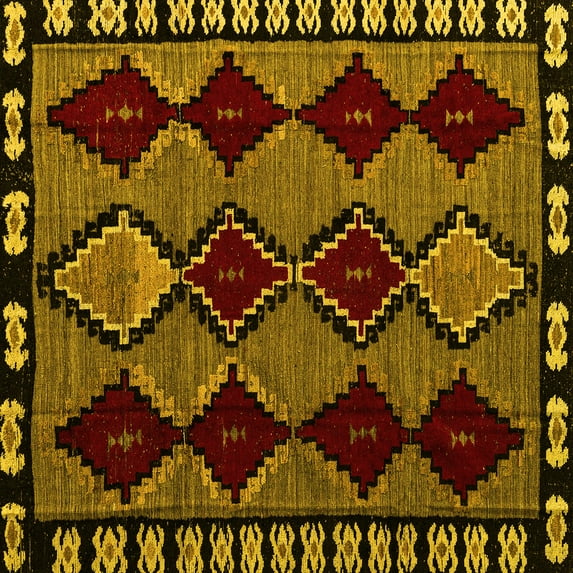 Ahgly Company Machine Washable Indoor Square Abstract Yellow Modern Area Rugs, 8' Square