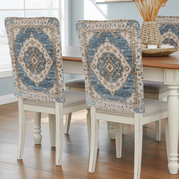 Boho Blue Chair Back Covers, Removable Chair Covers for Dining Chairs Set of 6, Washable Chairs Slipcovers Back Seat Protector for Wedding Party 19"x20"