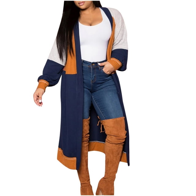 AherBiu Longs Cardigans pour Femmes Tendance à devant Ouvert Chandails en Tricot Décontractés Automne Hiver Chauds Confortables Cardigan